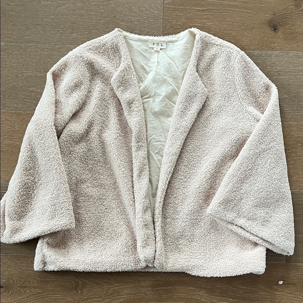 POL Open Front Teddy Cardigan in Ivory size large